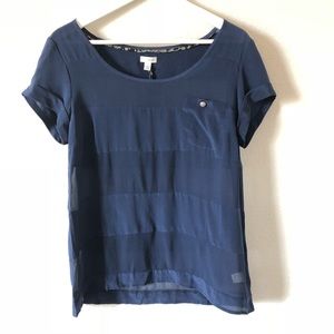 NWOT - Odille navy sheer stripe silk top